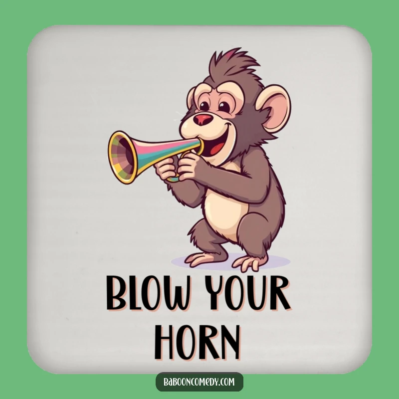 Funny Baboon Trumpet Coaster - Musician Baboon Drink Protector, Cute Funny Gift