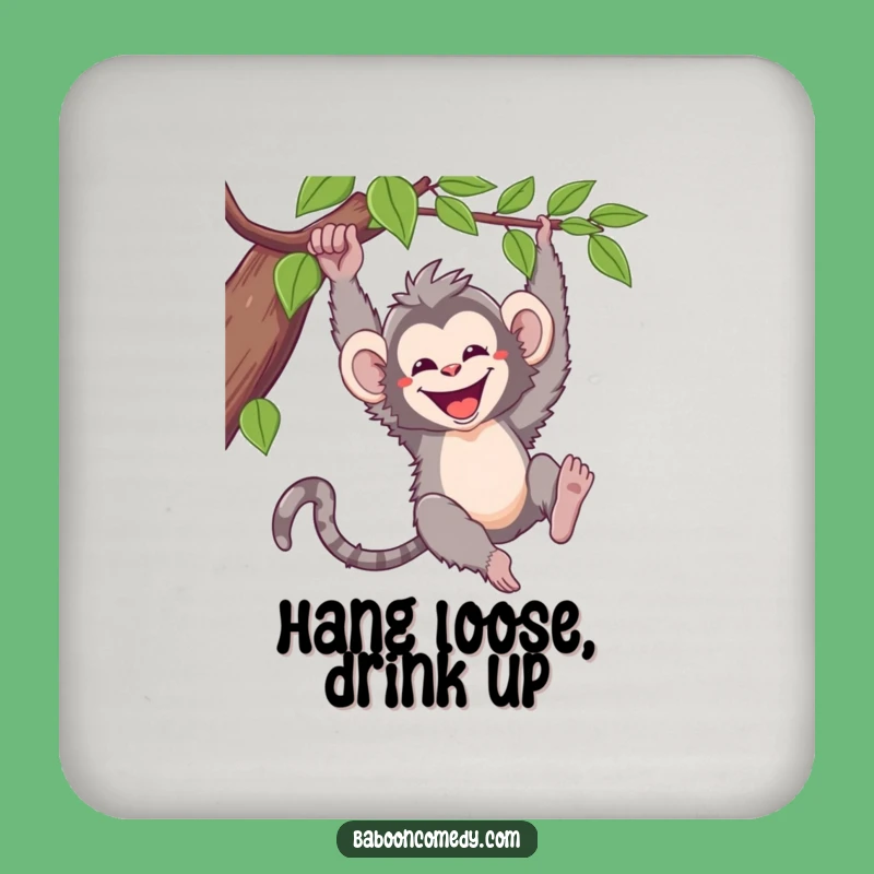 Funny Kawaii Baboon Drink Coaster: Joyful Primate Vine Swinging Protection
