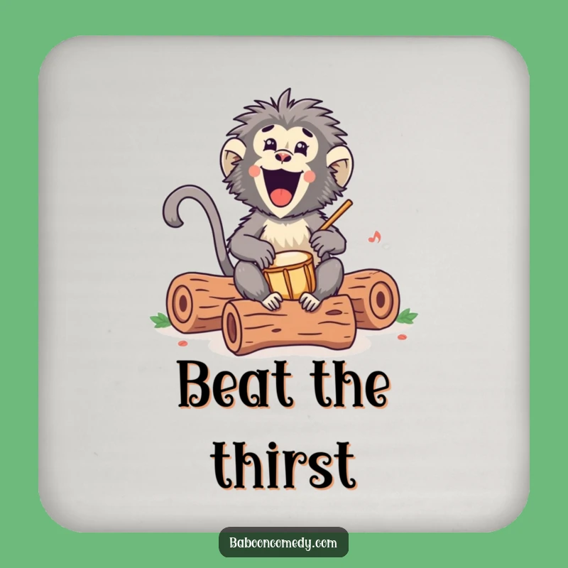 Funny Kawaii Baboon Drumming Coaster: Protect Surfaces with Primate Rhythm