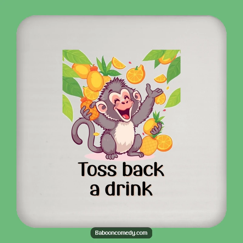 Funny Kawaii Baboon Fruit Toss Coaster: Protects Surfaces, Hilarious Decor
