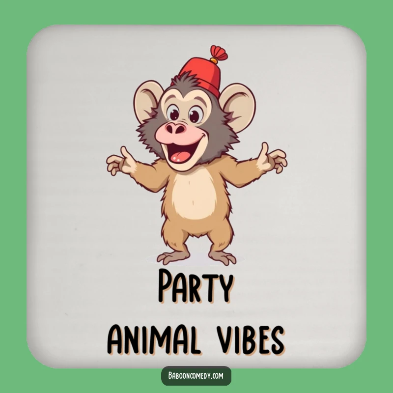 Funny Baboon Dancing Fez Drink Coaster - Primate Party Table Protector