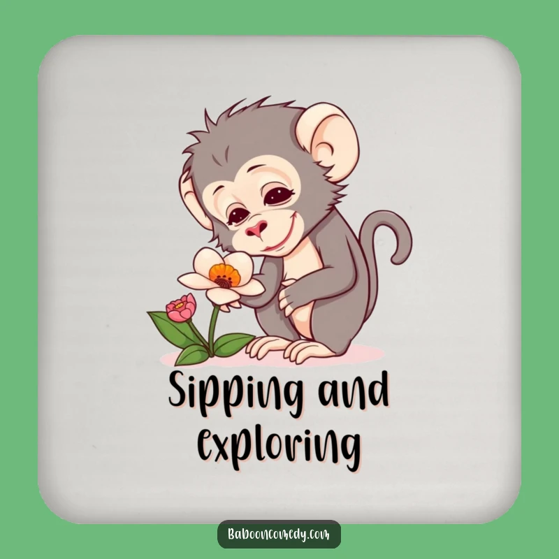 Funny Baboon Flower Coaster: Protect Surfaces, Curious Delight, Perfect Funny Gift