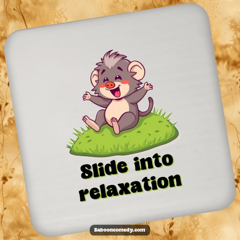 Funny Kawaii Baboon Coaster: Adorable baboon sliding, protecting your surfaces with a smile and a dose of cuteness.
