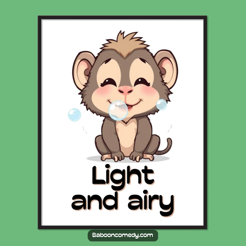 Funny Baboon Bubble Art Poster: Cheerful Decor, Unique Playful Funny Gift!