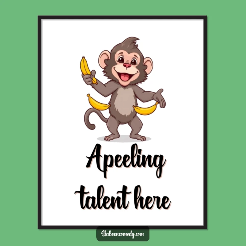 Funny Baboon Juggling Bananas Poster: Skilled Primate Comedy Wall Art