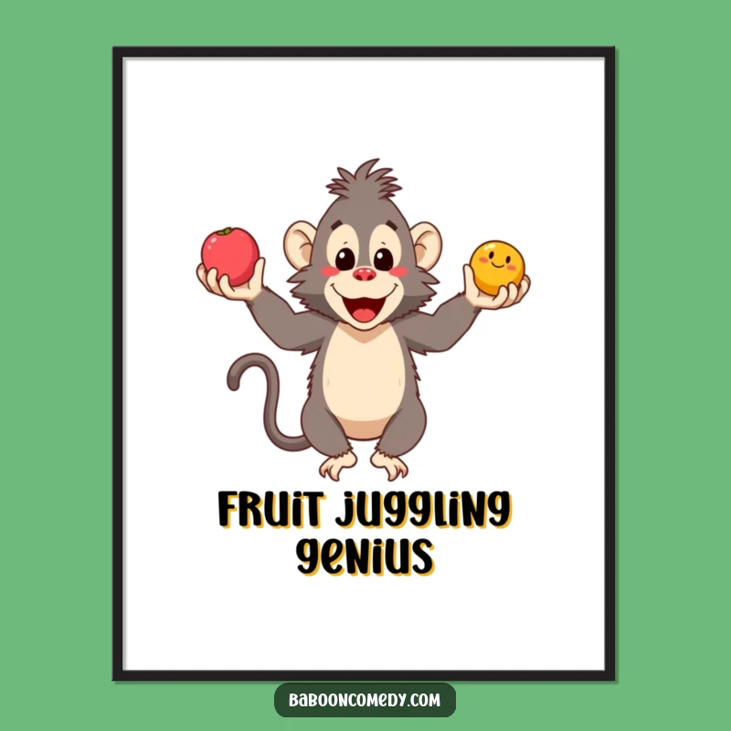 Funny Baboon Juggling Fruits Poster - Vibrant Wall Art and Hilarious Gift Idea
