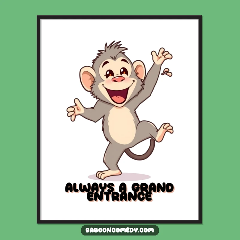 Funny Cartwheeling Baboon Poster: Vibrant Primate Acrobatics for a Joyful, Comical Wall Art