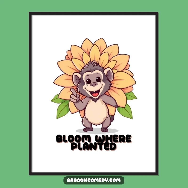 Funny Happy Baboon Flower Poster - Proud Gardener Wall Art, Lovely Funny Gift Decor