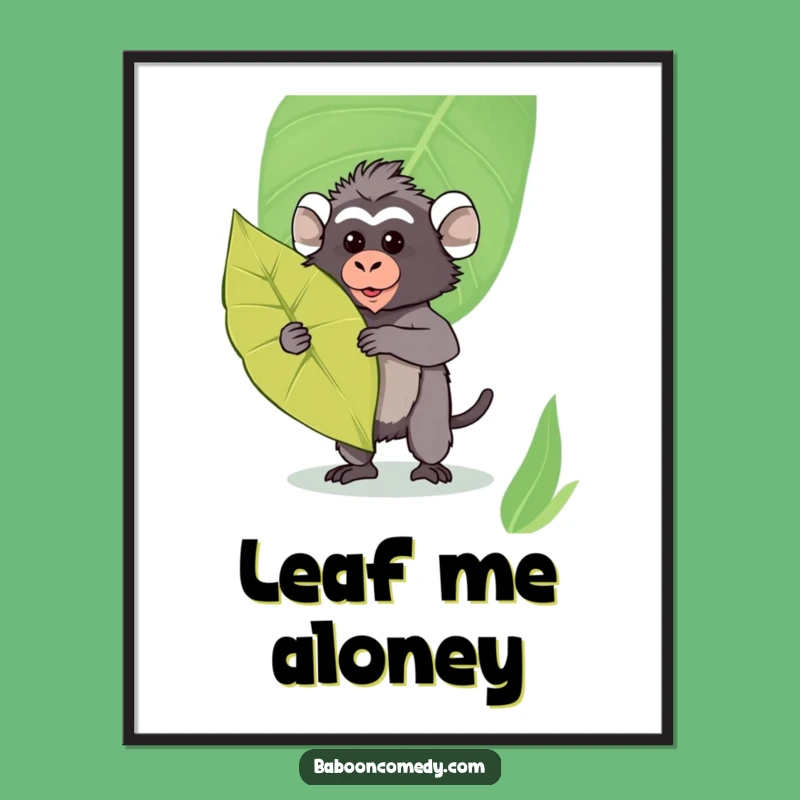 Funny Kawaii Baboon Leaf Shield Poster - Whimsical Wall Art, Cute Print, Gift