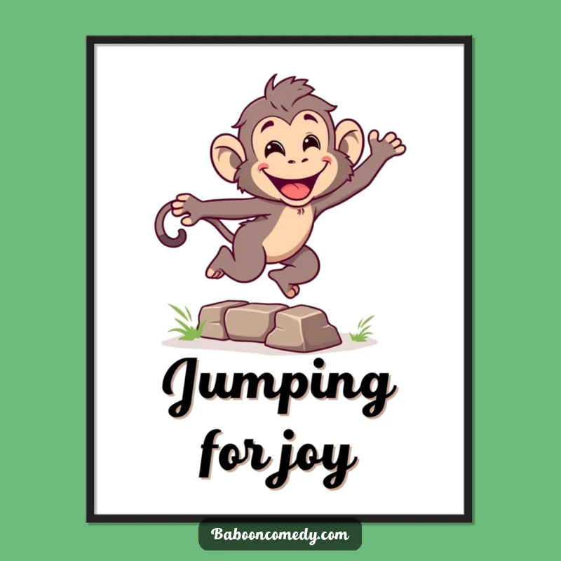 Funny Leaping Baboon Poster: Energetic Primate Art for an Inspiring and Humorous Space