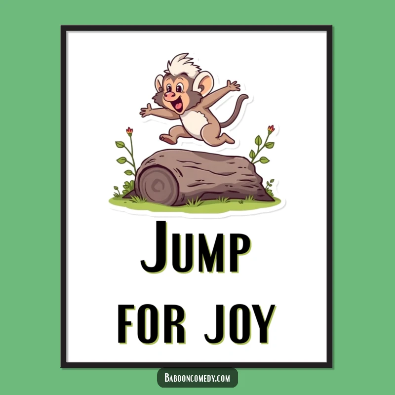 Funny Baboon Jumping Poster: Dynamic Humorous Art for Active Spaces
