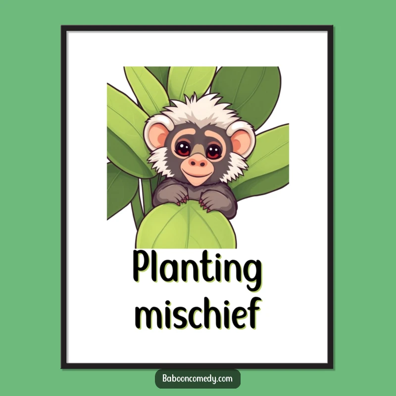 Funny Kawaii Baboon Plant Poster - Mischief on Display!