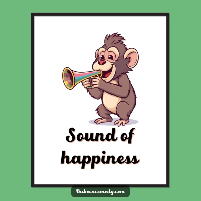 Funny Baboon Trumpet Poster - Cheerful Musician Wall Art, Unique Funny Gift Decor