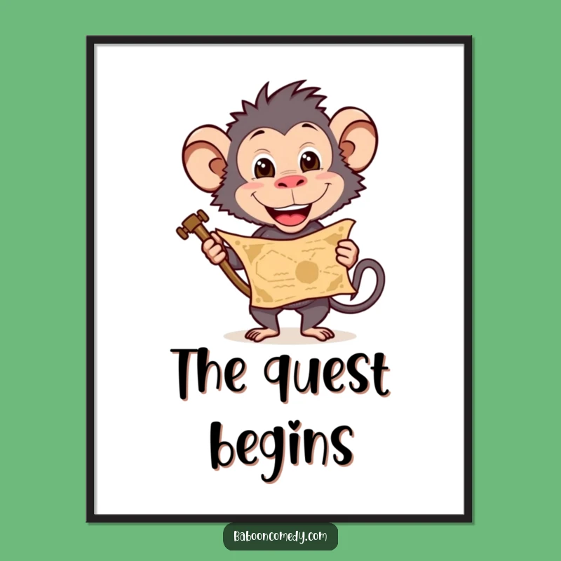 Funny Baboon Treasure Map Poster: Vintage Adventure Art, Unique Funny Gift!