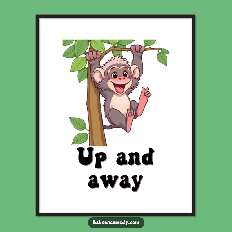 Funny Baboon Vine Swing Poster: Vibrant Primate Adventure Wall Art for Decor