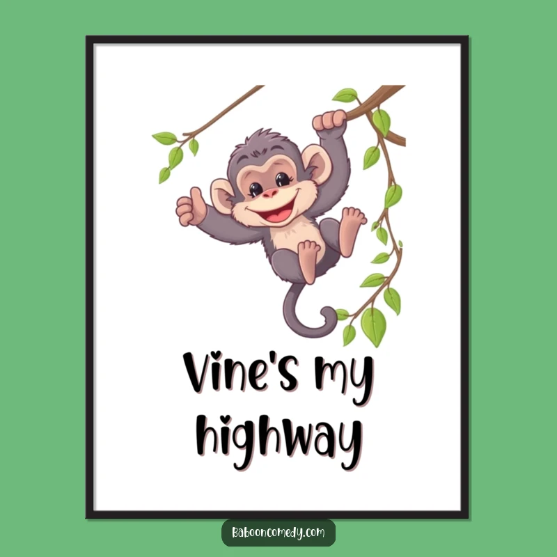 Funny Mischievous Baboon Poster - Jungle Primate Wall Art, Hilarious Gift