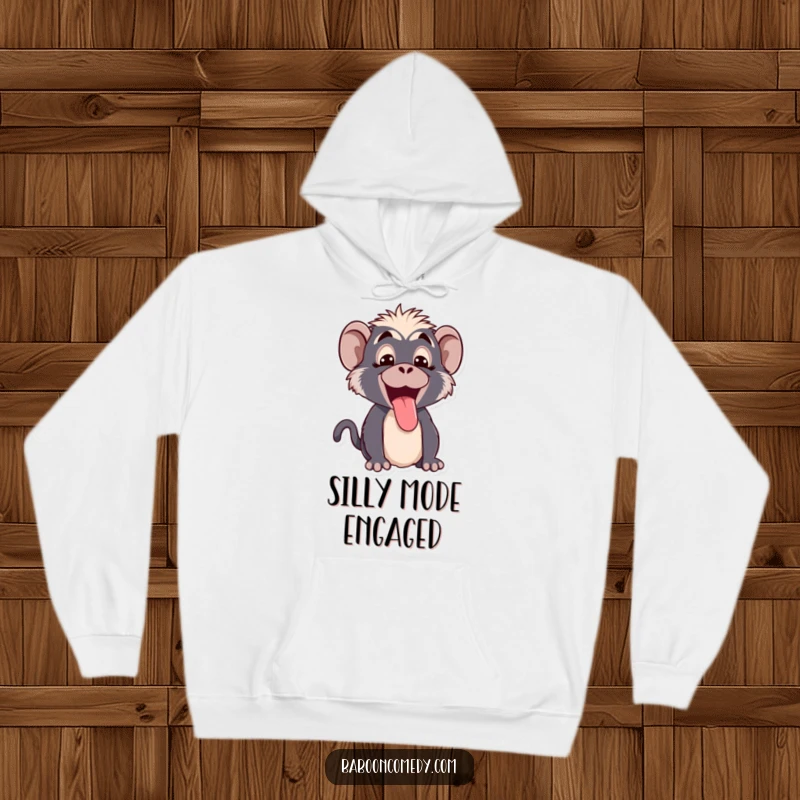 Funny Kawaii baboon hoodie, depicting a cute primate making a funny face and playfully sticking out its tongue.