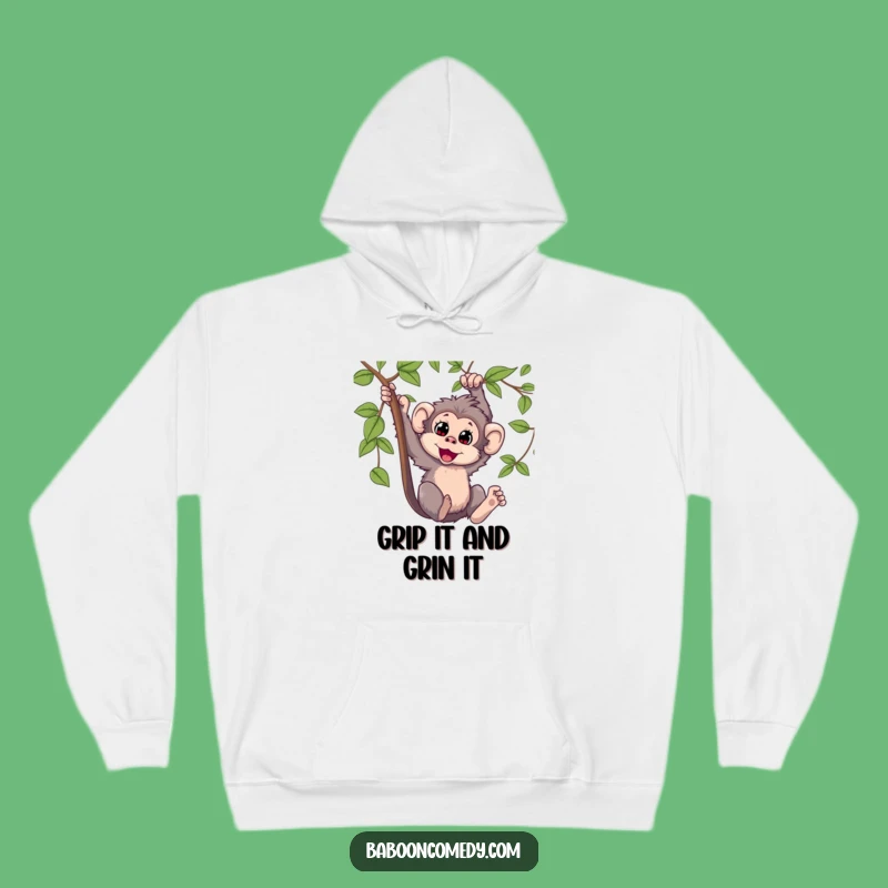 Cozy Funny Kawaii Baboon Swinging Hoodie: Warmth Meets Primate Merriment