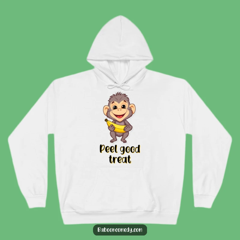 Funny Baboon Banana Grin Hoodie: Cozy Primate Mischief Sweatshirt