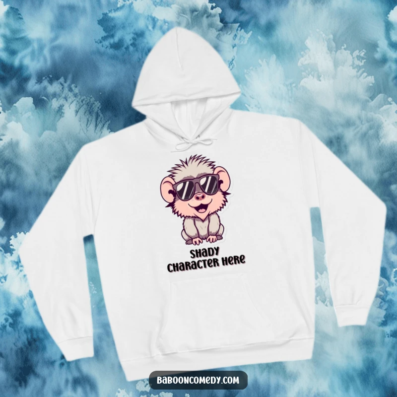Funny Kawaii Baboon Hoodie displaying a cool baboon wearing sunglasses, offering cozy comfort and laid-back style.