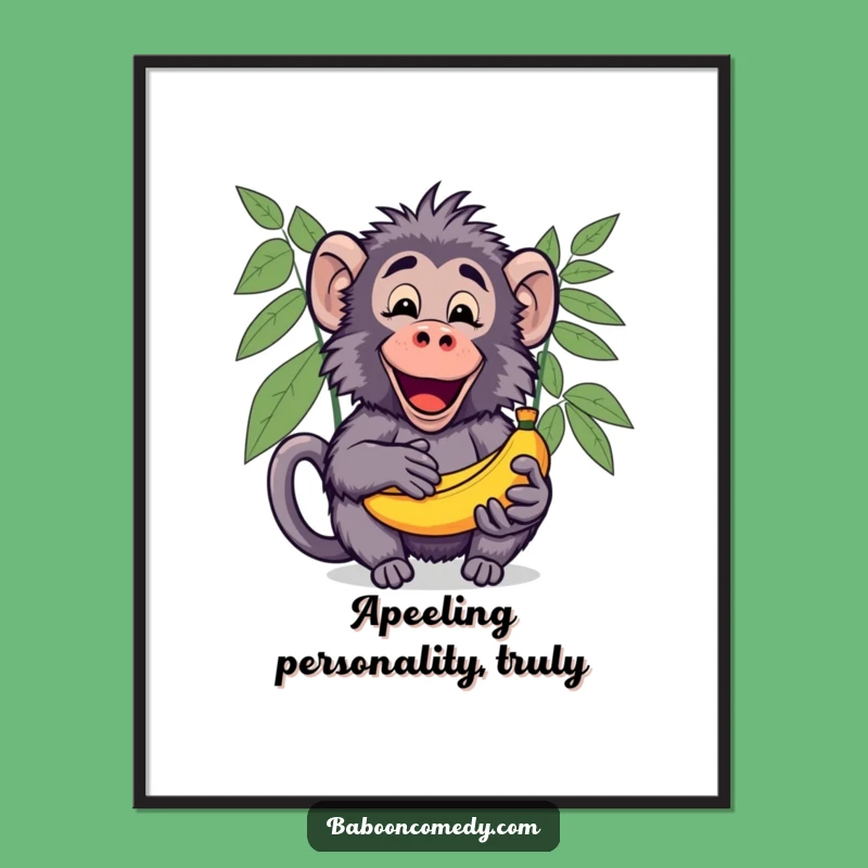 Free Printable Kawaii Baboon Banana Wall Art: Funny Downloadable Decor for a Playful Space
