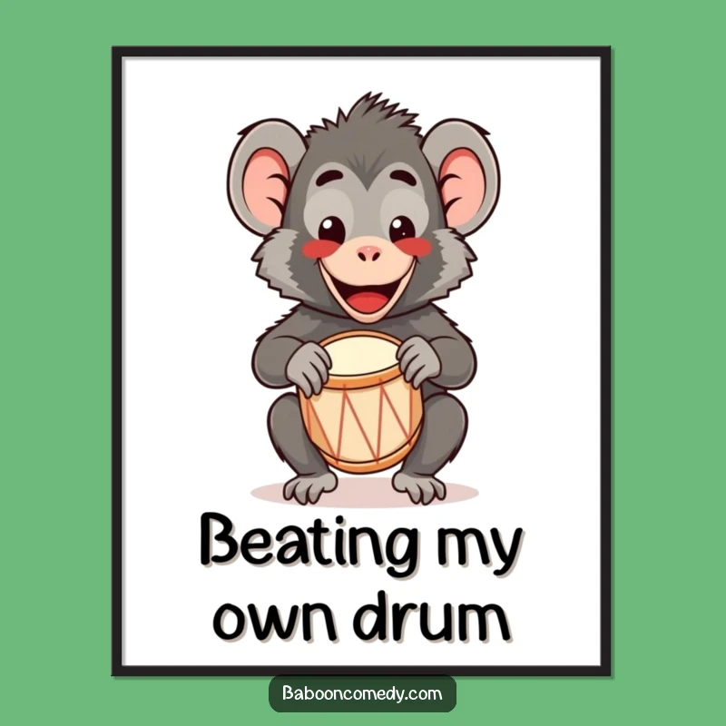Free Printable Wall Art: Happy Kawaii Baboon Drummer Downloadable Decor
