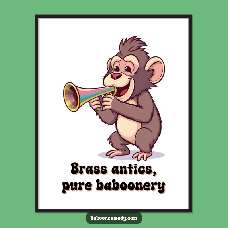Free Printable Wall Art: Cheerful Baboon Trumpeter Funny Downloadable Decor