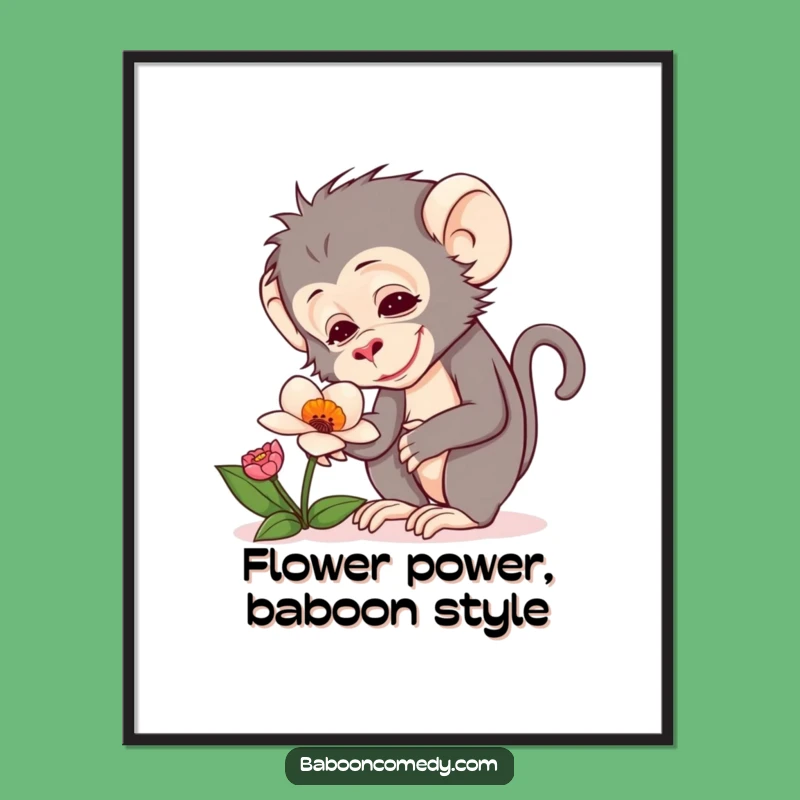 Free Printable Curious Baboon Flower Wall Art - Downloadable Humorous Decor