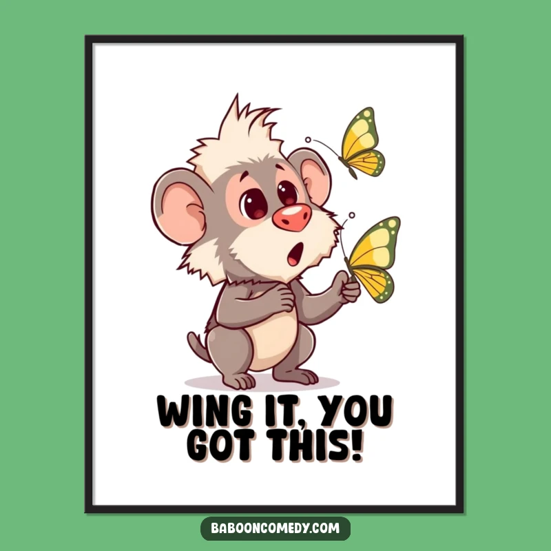 Free Printable Funny Baboon Art: Butterfly Encounter, Perfect Downloadable Wall Decor