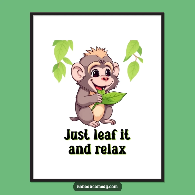 Free Printable Funny Baboon Art: Leafy Bliss, Perfect Downloadable Wall Decor