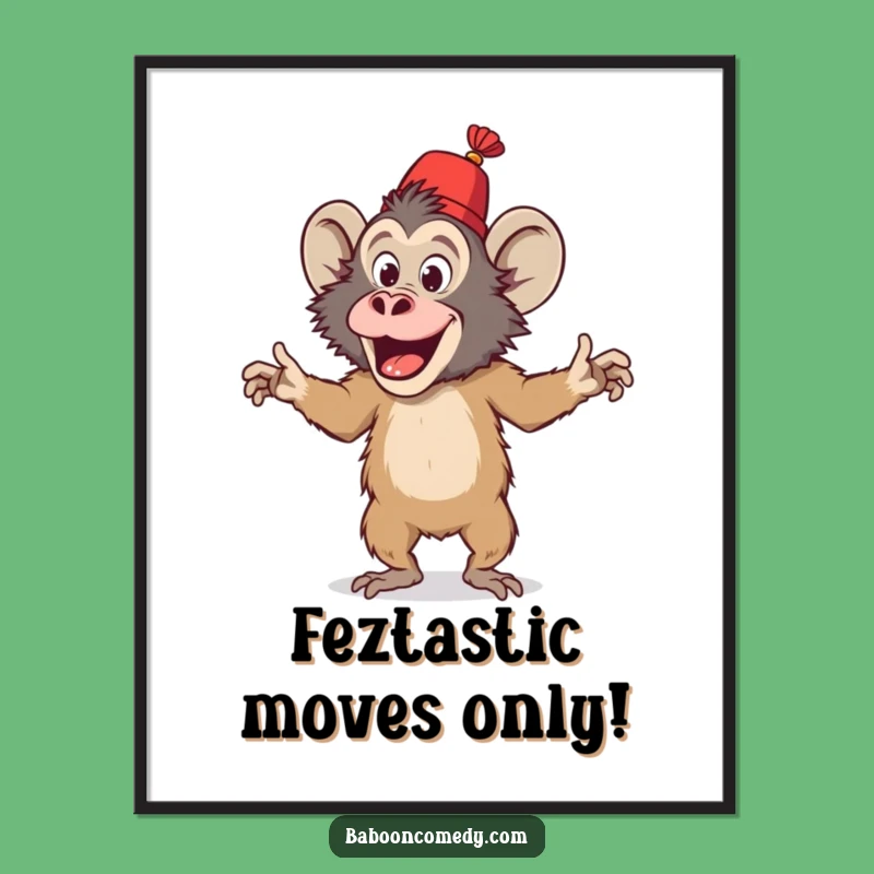 Free Printable Funny Baboon Fez Dance Art - Silly Primate Downloadable Wall Decor