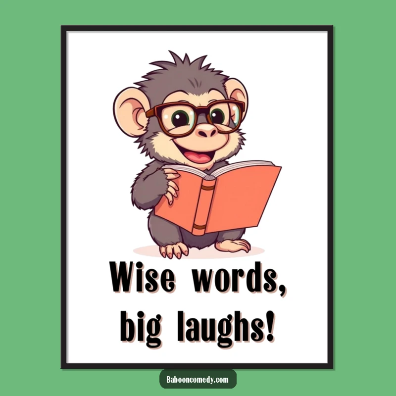Free Printable Funny Baboon Reading Art - Scholarly Primate Downloadable Wall Decor
