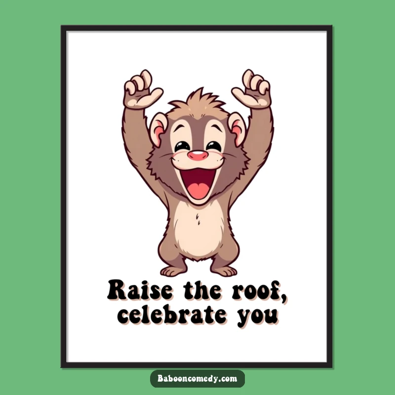 Free Printable Wall Art: Cheering Baboon, Humorous Downloadable Decor Gift