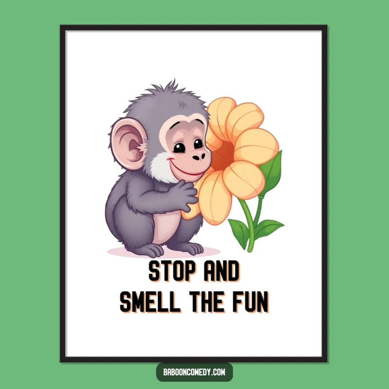 Free Printable Wall Art: Kawaii Baboon Flower Study - Funny Nature Downloadable Art!