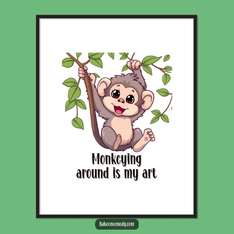 Free Printable Wall Art: Kawaii Baboon Swinging - Funny Jungle Decor Downloadable Art!
