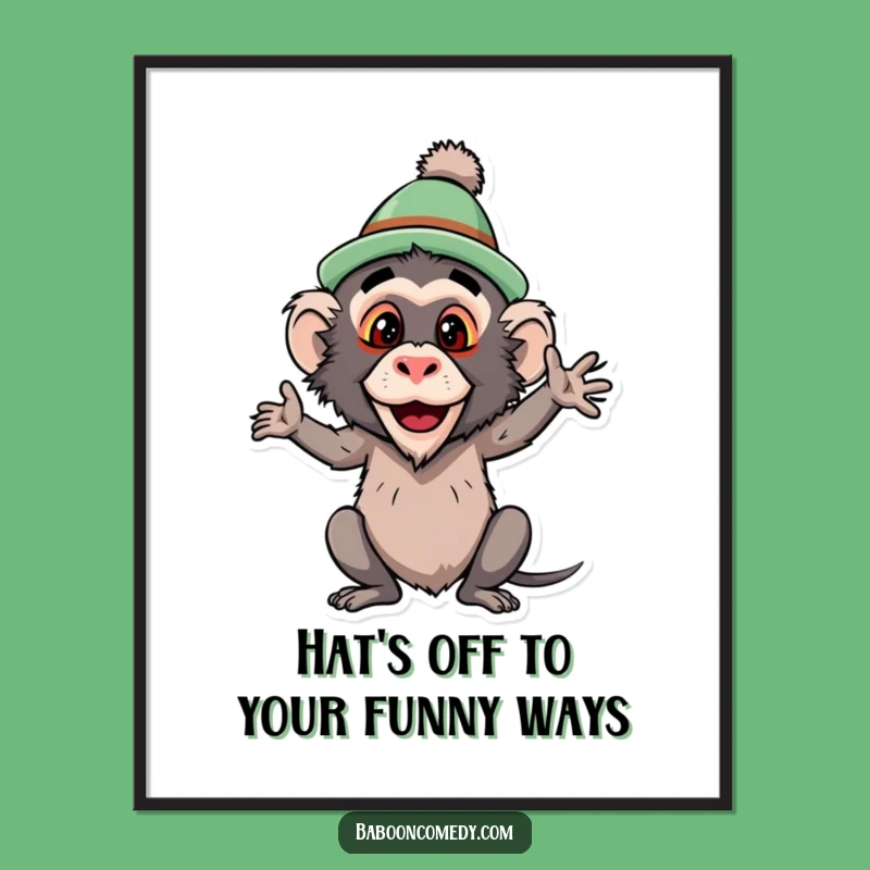 Free Printable Wall Art: Silly Baboon Pose! Comical Downloadable Art.