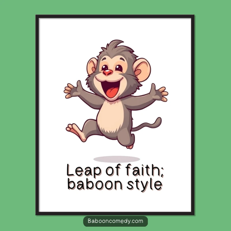 Funny Free Printable Wall Art: Kawaii Baboon Leaping Joyfully, Hilarious Downloadable Home Decor