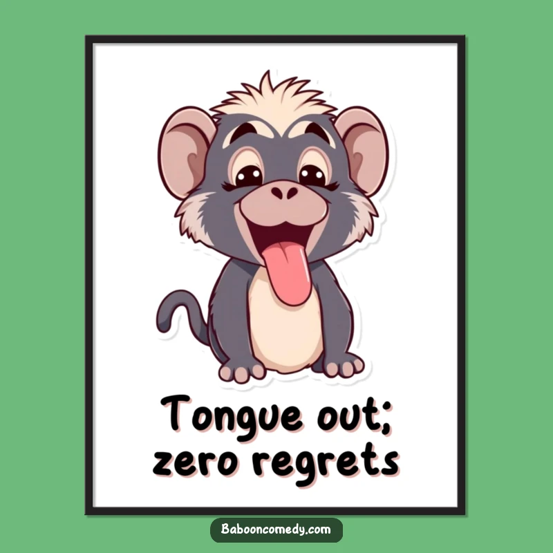 Funny Free Printable Wall Art: Kawaii Baboon Tongue Out, Hilarious Downloadable Primate Decor