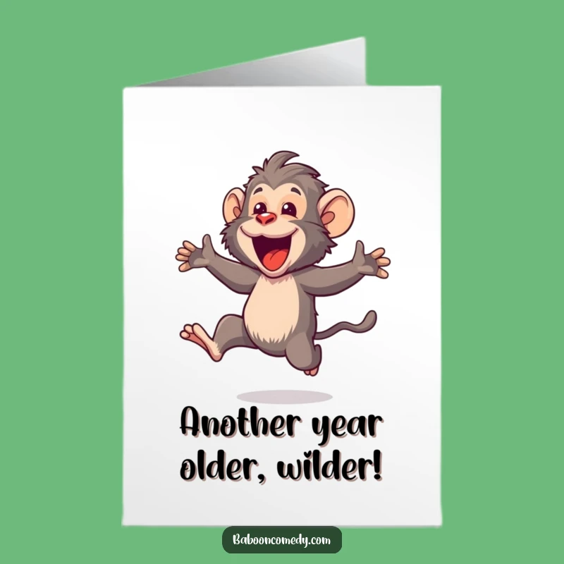 Free Printable Birthday Card: Funny Kawaii Baboon Leaping, Hilarious Downloadable Greeting Gift