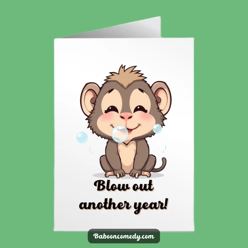 Free Printable Baboon Birthday Card: Funny Bubble Blowing, Downloadable Gift