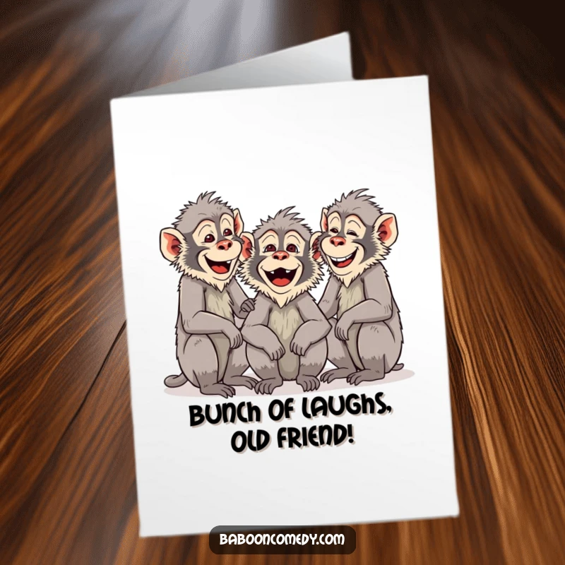 Funny Free Printable Birthday Card: Group of baboons chattering and laughing heartily together with joy.