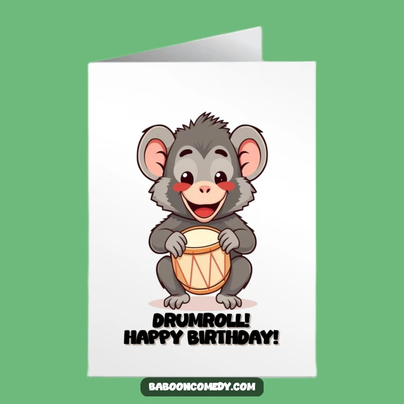 Free Printable Birthday Card: Drumming Baboon Kawaii Funny Downloadable