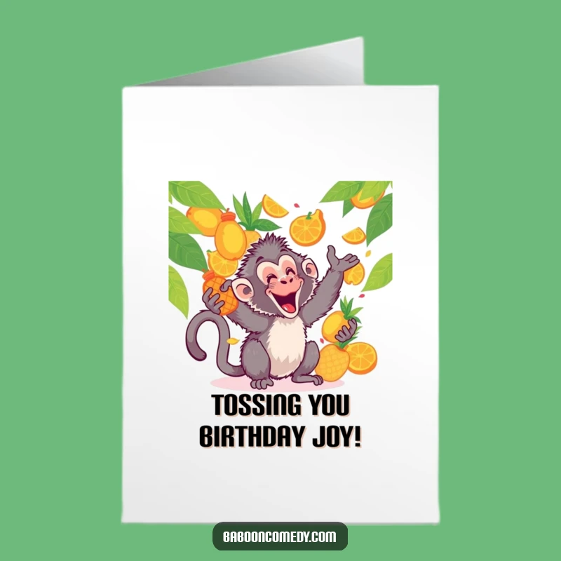 Free Printable Birthday Card: Fruity Fun with a Baboon's Birthday Toss!
