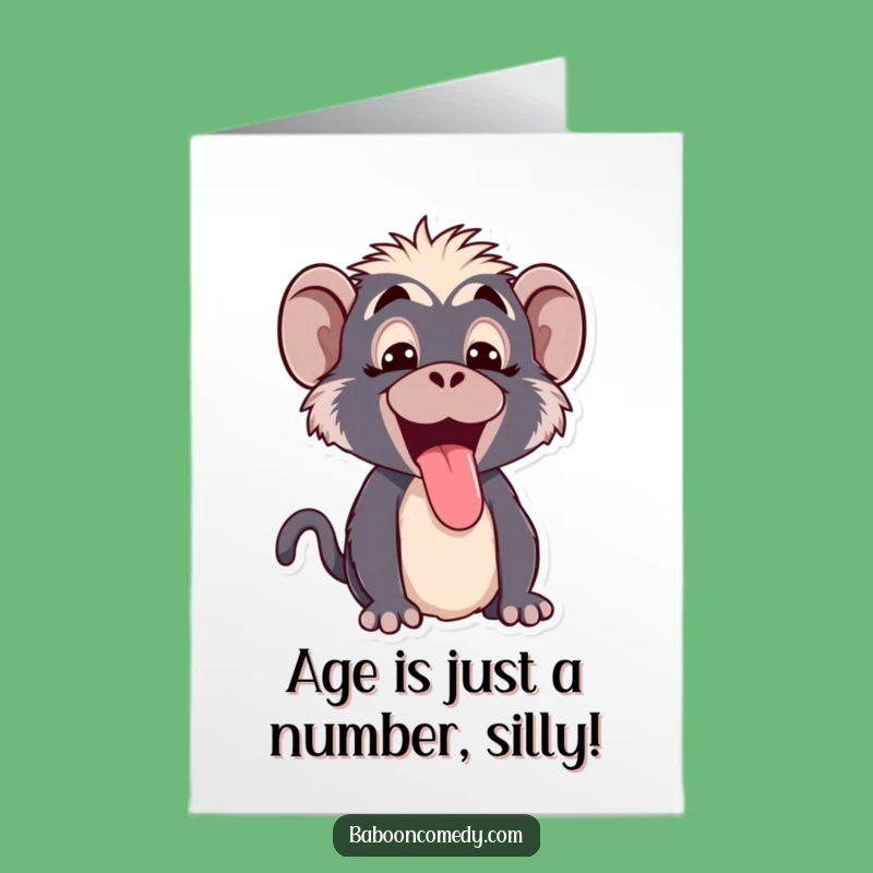 Free Printable Birthday Card: Silly Kawaii Baboon Tongue Out, Funny Downloadable Greeting Gift