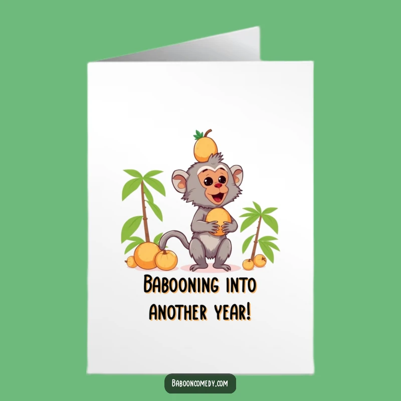 Free Printable Funny Baboon Birthday Card: Kawaii Coconut Balance Card - Downloadable Gift