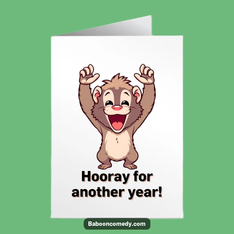 Free Printable Happy Birthday Card: Cheering Baboon, Enthusiastic Downloadable Gift