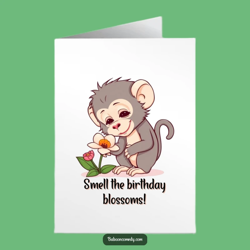 Free Printable Curious Baboon Flower Birthday Card - Delightful Downloadable DIY Gift