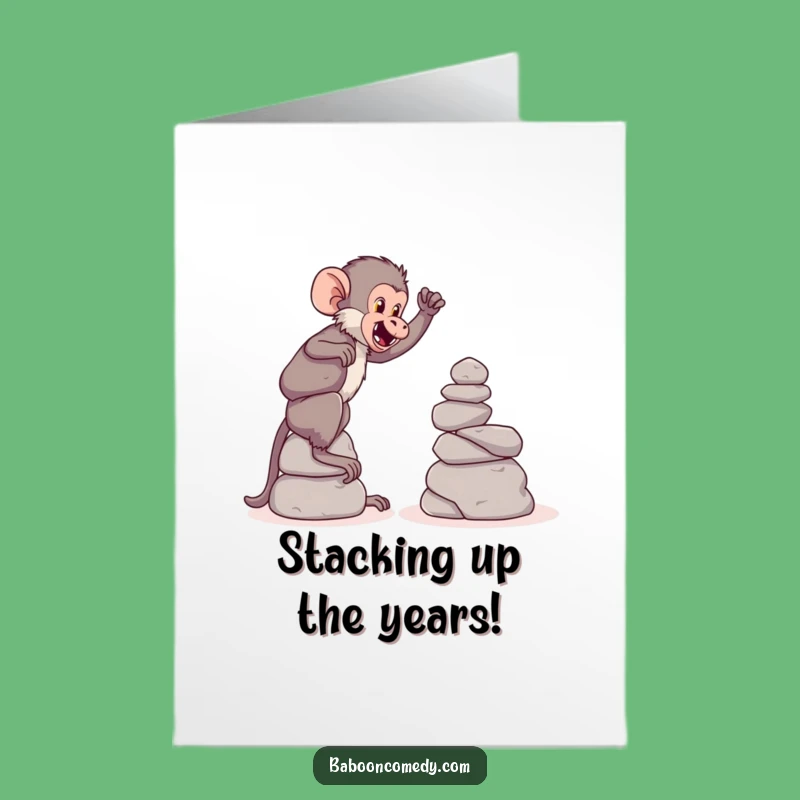 Free Printable Birthday Card: Baboon Stone Tower Builder Funny Downloadable