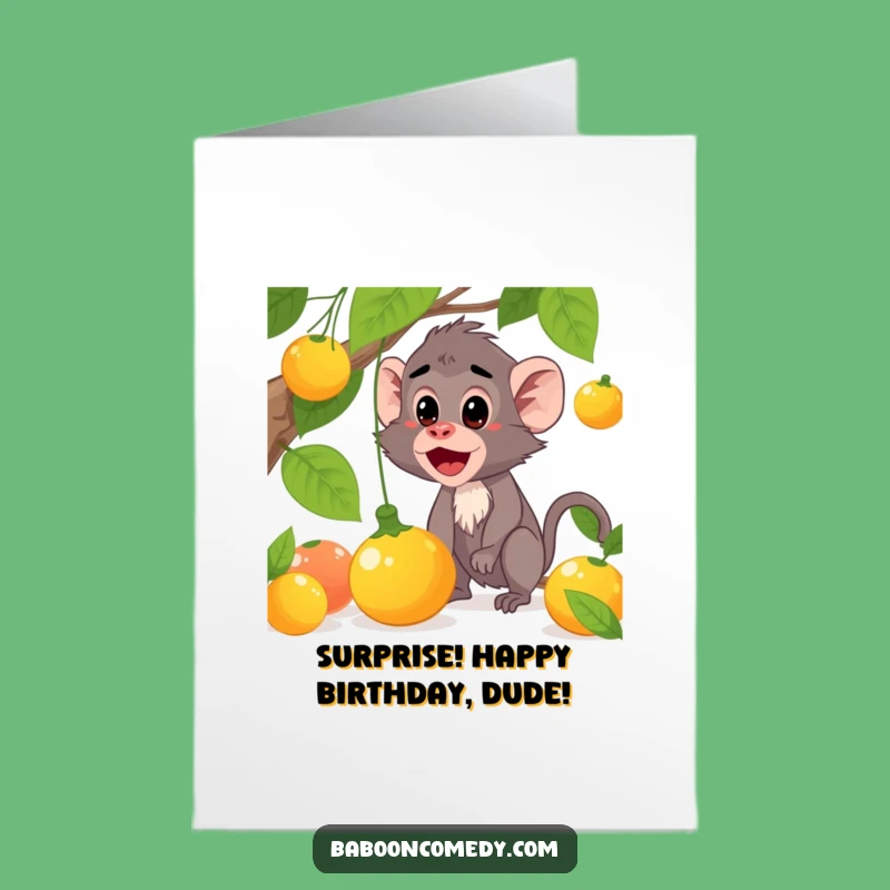 Free Printable Baboon Birthday Card: Funny Surprise Fruit, Downloadable Gift