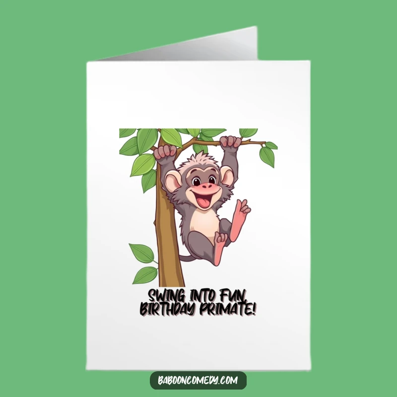 Free Printable Baboon Birthday Card: Hilarious Vine Swinging Fun Downloadable Gift